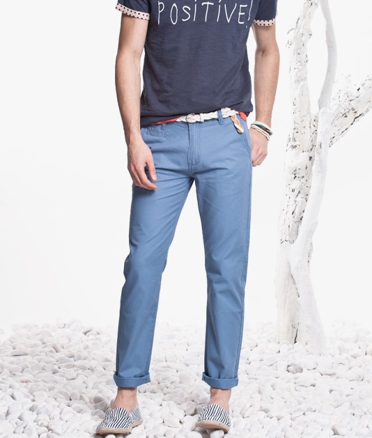 Cotton twill straight casual trousers - Click Image to Close